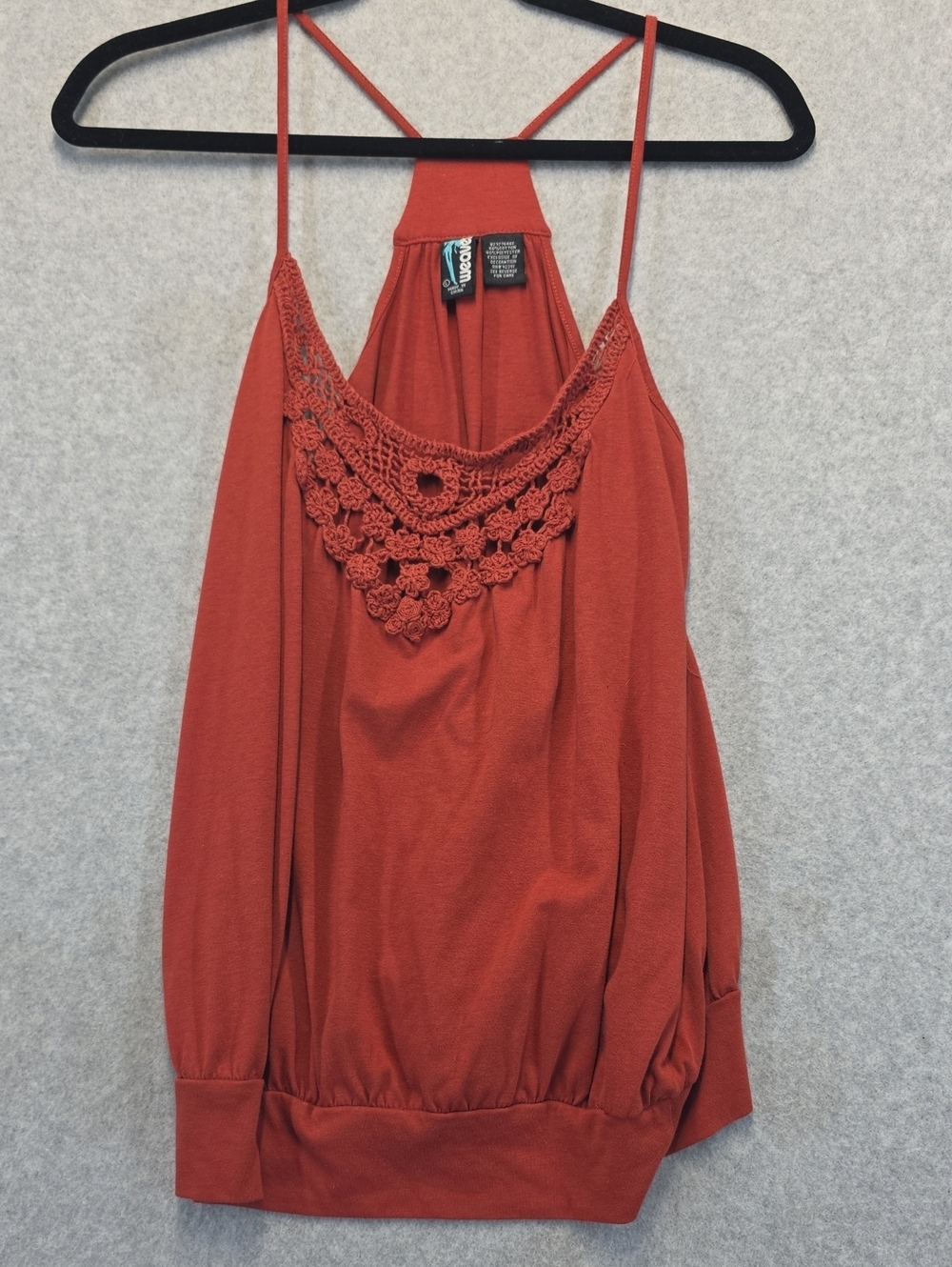 No Boundaries Rust Orange Crochet-Trim Cami Tank